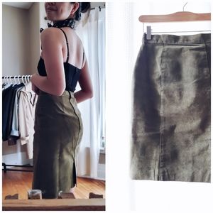 VTG Moss Green Leather High Waisted Skirt